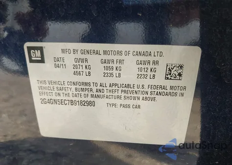 2011 Buick Regal Cxl Oshawa from USA, damaged, VIN 2G4GN5EC7B9182980